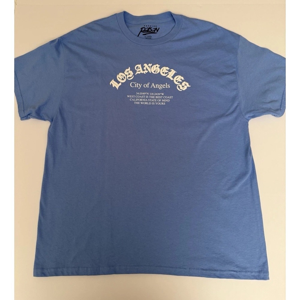 Popular Poison Men XL T-Shirt LA Skyline Graphic Blue Cotton Streetwear Tee NEW